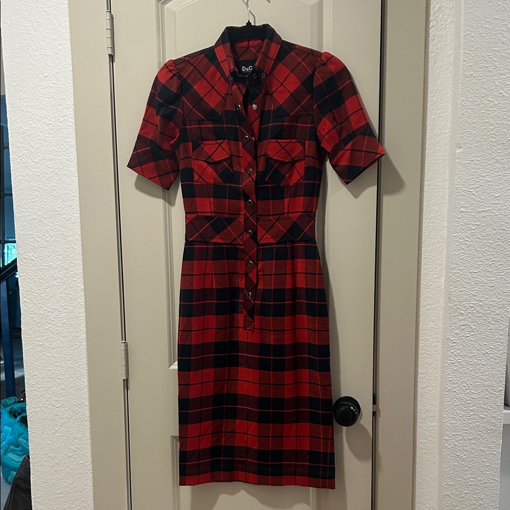 D&G Plaid Red and Black Midi Dress